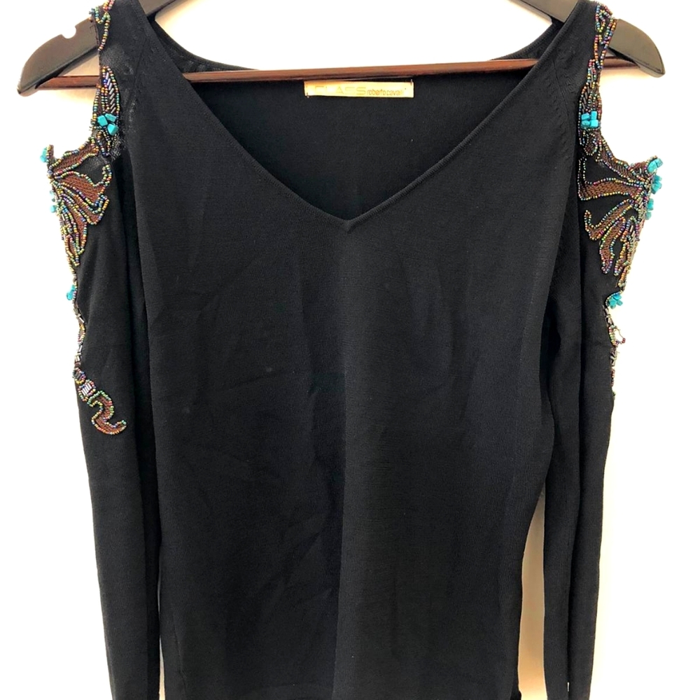 SOLD! Roberto Cavalli Class Black Beaded Top